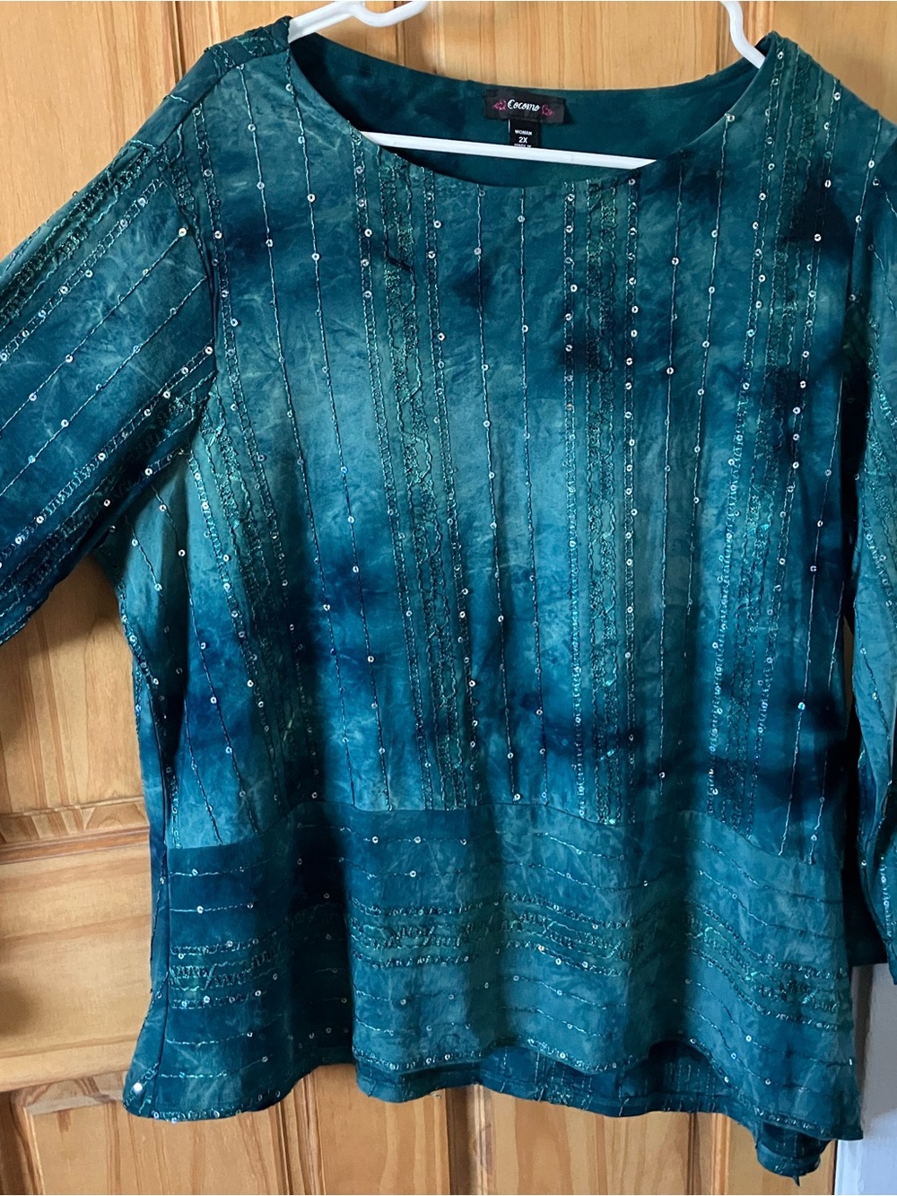Cejon Teal Embellished Long Sleeve Tunic Top